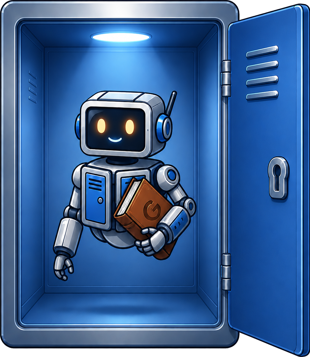 Guía waiting inside the open LockerLedger assistant locker